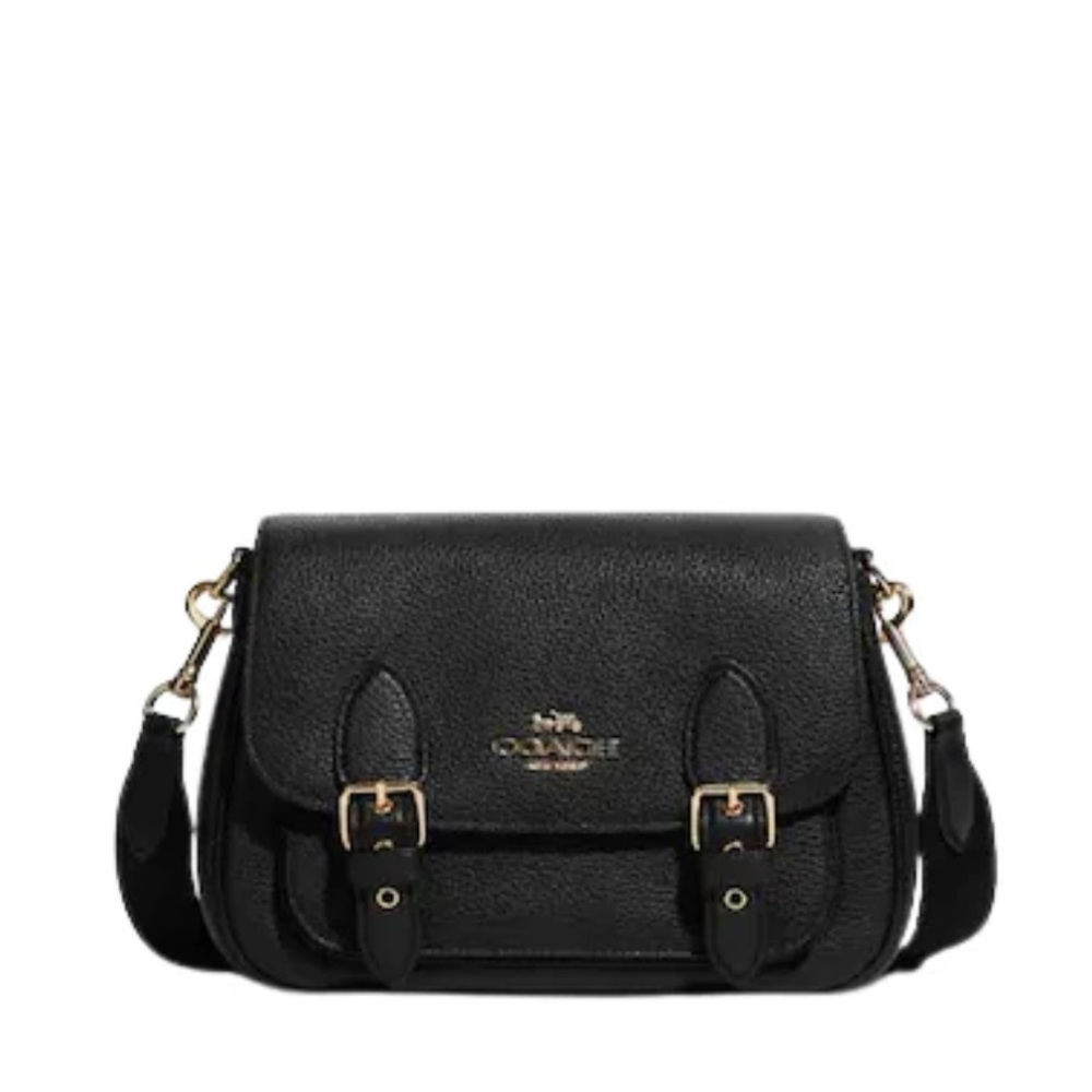 Coach Black Leather Crossbody Bag with Gold Details